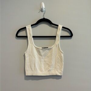 Zara White Cropped Ribbed Square Neck Tank